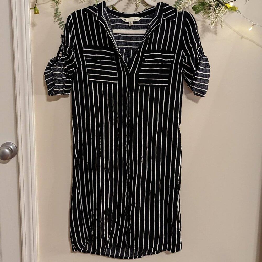 Yumi Black White Striped Shirt Dress